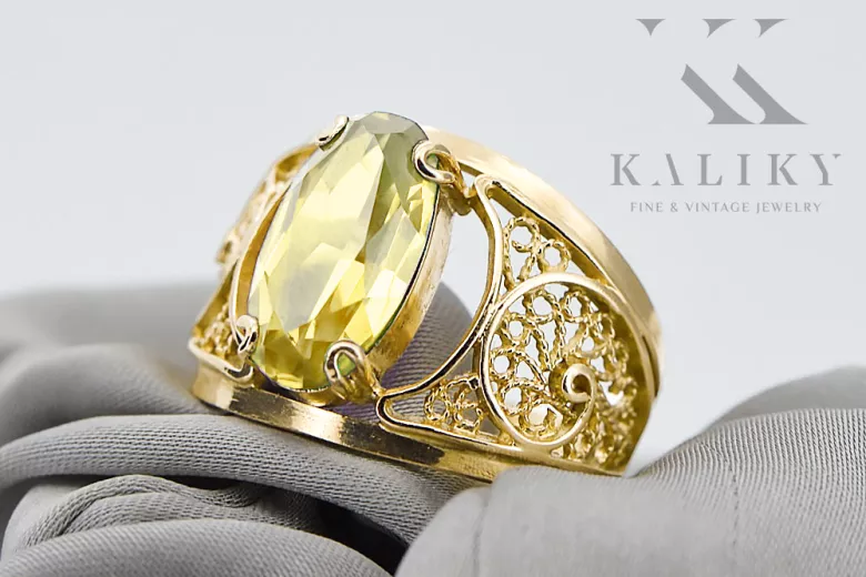 Anillo Estilo vintage Peridoto amarillo Oro amarillo de 14 quilates vrc057y